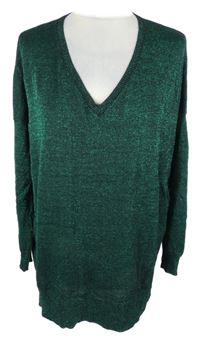 Dámský tmavozeleno-černý melírovaný oversize svetr Peacocks 