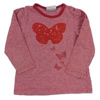 Červené melírované triko s motýly a flitry Topomini