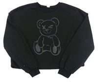 Černá crop mikina s medvědem Shein