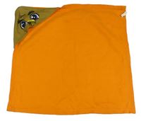 ORanžovo-khaki fleecová deka s kapucí a ptáčkem