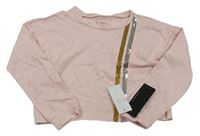Světlerůžová melírovaná crop mikina s flitry
