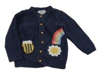 Tmavomodrý propínací svetr s obrázky F&F