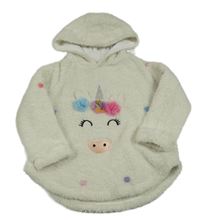 Smetanová chlupatá mikina s jednorožcem a kapucí Tu