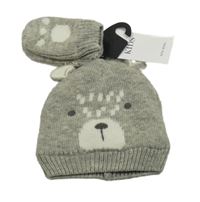 Nové - 2set- šedá čepice s medvědem+ rukavice M&S