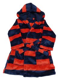 Tmavomodro-červený pruhovaný chlupatý župan s kapucí Nutmeg