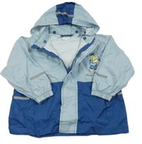 Světlemodro-modrá šusťáková nepromokavá bunda s medvědem a kapucí 