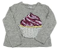 Šedé melírované úpletové triko s dortíkem z flitrů C&A