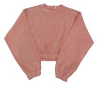 Korálová žebrovaná sametová crop mikina Candy couture