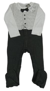 Nové - Bílo-šedo-tmavošedý overal s vestou a motýlkem Pep&Co