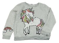 Světlešedá mikina s jednorožcem z flitrů H&M