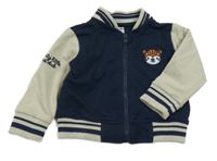 Tmavomodro-béžová podšitá propínací mikina s tygrem Dopodopo