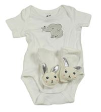 2 set - bílé body + bílé capáčky s králíčky