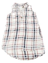 Bílo-červeno-modá kostkovaná polo halenka H&M