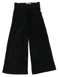 Černé žebrované sametové wide leg tepláky POP-UP