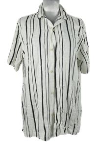 Pánská smetanovo-černá pruhovaná lněná košile Zara