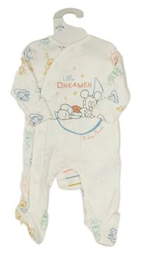 4set - bílý overal s Mickeym + body + čepice + slinták Disney