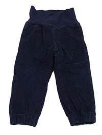 Tmavomodré manšestráky s úpletovým pasem 