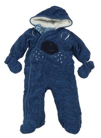 Tmavomodrá fleecová zateplená kombinéza s čumákem a kapucí + rukavice Next