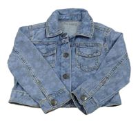 Světlemodrá květovaná crop riflová bunda Nutmeg