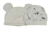 2x čepice - bílá se zvířaty + bílá s oušky 