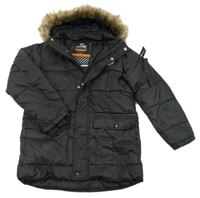 Černý šusťákový zimní kabát s logem a kapucí Hype