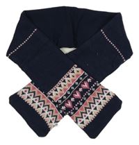 Tmavomodro-růžová pletená šála se vzorem Primark