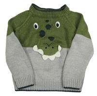 Khaki-šedý svetr s krokodýlem M&Co.