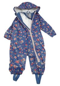 Modrá květovaná nepromokavá kombinéza s kapucí Lupilu
