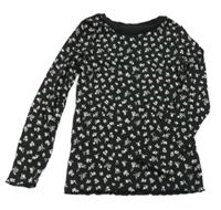 Černé květované žebrované triko Nutmeg