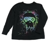 Černé triko s lebkou s ovladačem Next