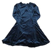 Tmavomodré sametové třpytivé šaty M&S