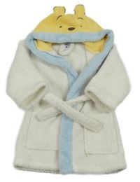 Bílo-žluto-modrý chlupatý župan s kapucí - medvídek Pú
