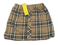 Nové - Hnědo-bílo-černá kostkovaná sukně s knoflíky Shein