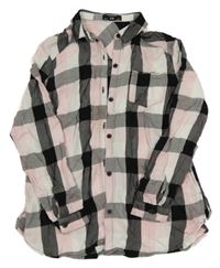 Bílo-světlerůžovo-černá kostkovaná halenka C&A