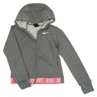 Šedá melírovaná propínací mikina s logem a kapucí Nike