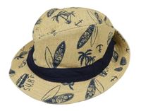 Béžový slamák s palmami a surfy Topolino