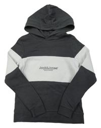 Tmavošedo-bílá mikina s kapucí Jack & Jones