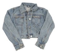 Světlemodrá riflová crop bunda s kamínky Terranova