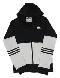 Černo-bílá sportovní propínací mikina s kapucí Adidas