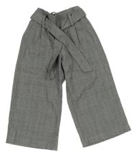 Černo-bílo-vínové kostkované vzorované crop kalhoty se zavazováním H&M
