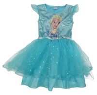 Kostým - Modré třpytivé šaty s Elsou a volánky Disney