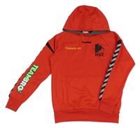 Červená sportovní mikina s potiskem a kapucí Hummel