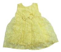 Žluté kytičkované šifonové slavnostní šaty s mašlí F&F