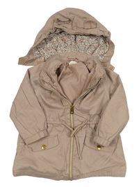 Starorůžová plátěná jarní parka s kapucí H&M