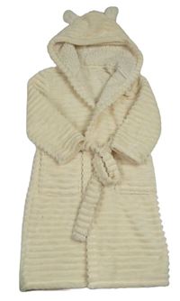Smetanový chlupatý žebrovaný župan s kapucí Mothercare