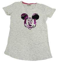 Bílo-šedé melírované tričko s Minnie z flitrů 