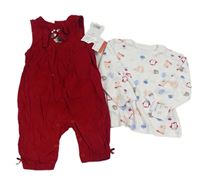 2set - Červené manšestrové laclové kalhoty s ježky + bílé triko 