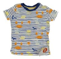 Nové - Bílo-tmavomodré pruhované tričko s obrázky Mothercare