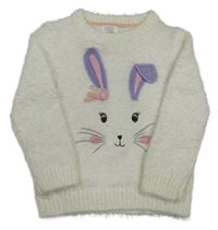 Bílý chlupatý svetr se zajíčky 