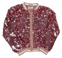 Růžová flitrová podšitá bunda s jednorožcem H&M